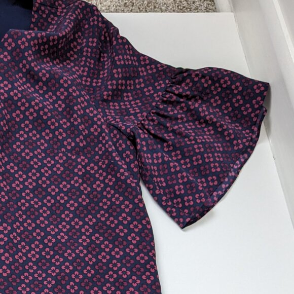 Madewell silk shift dress in navy and purple-pink print, size 0 - Picture 4 of 8